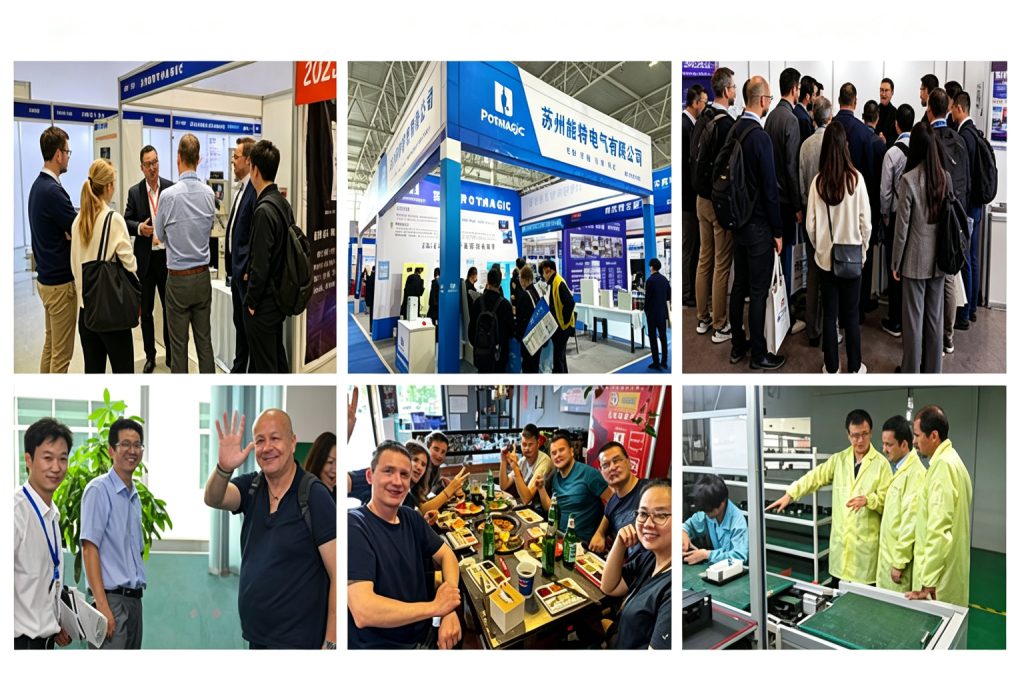 Potmagic team members meeting customers and partners at exhibitions and in the workplace
